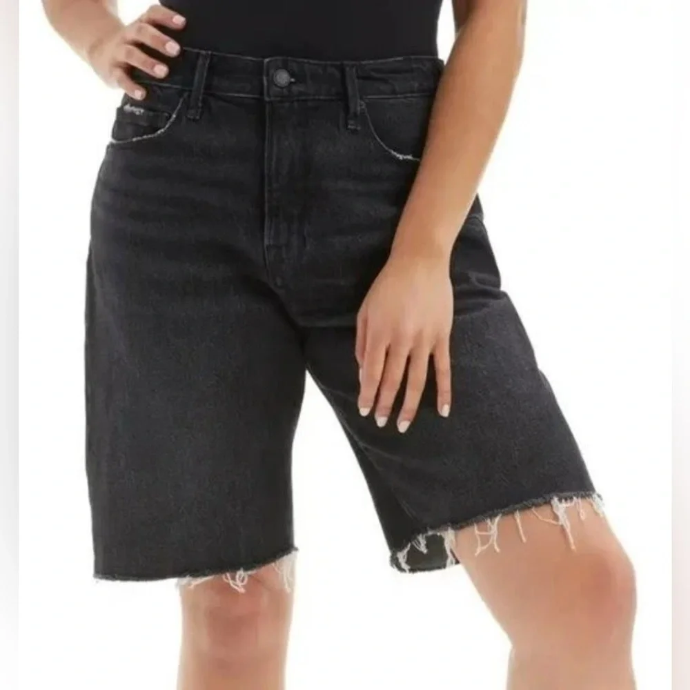 Good American 90’s Bermuda Cutoff Denim Shorts Black Size 26